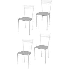 t m c s Tommychairs Elegance Modernios virtuvės ir valgomojo kėdės, tvirtas rėmas iš dažyto plieno, baltos spalvos, sėdynės apmuštos dirbtine oda, šviesiai pilkos spalvos, 4 vnt.