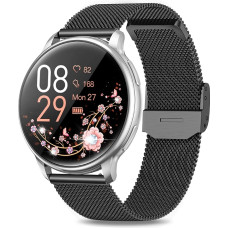 RUXINGX Women's Smartwatch with Phone Function 1.32 Inch HD Full Touch Screen Watch with SpO2 Heart Rate Monitor Menstrual Cycle Sleep Monitor Pedometer Fitness Tracker IP68 iOS Android Black Silver