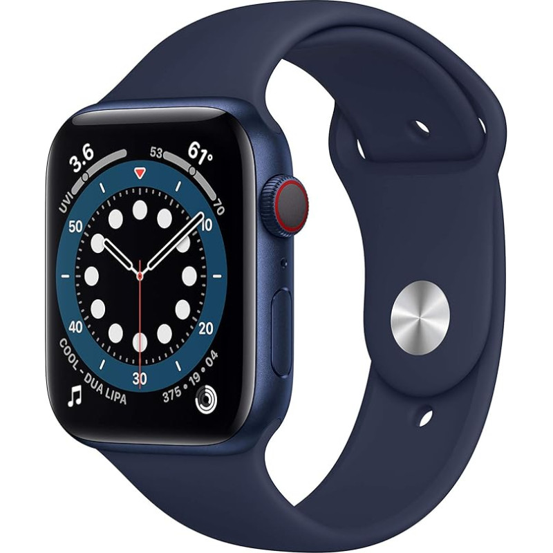 Apple Watch Series 6 (GPS + Zellular, 44MM) Aluminiumgehäuse Blau mit Tiefe Marine Sportarmband (Generalüberholt)