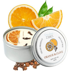 Creative Home Orange Clove Soy Wax Scented Candle | 45 Hours Burning Time | 100% Vegan in Tin | 180 ml Organic Aromatic Candles | Gifts Scented Candles | Relaxation Decoration or Candle Gift