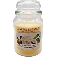 Amazzonia Candle Coconut Vanilla 530 g Natural Scented Soy Wax Scented Candle for the Environment Decorative White Candle Glass Jara