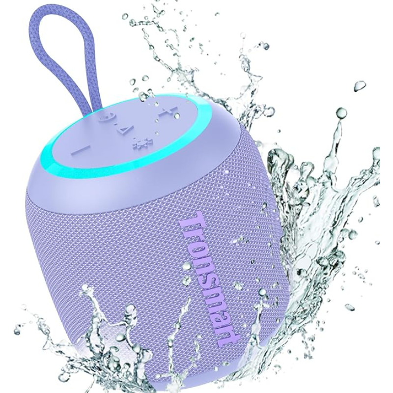 Tronsmart T7Mini Compact Portable Bluetooth Speaker with Light, Bluetooth 5.3, 15W, 18H Battery, 360° Stereo Sound, IPX7 Waterproof, for Home, Outdoor, Travel, Purple