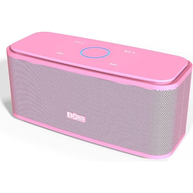 DOSS Bluetooth Speaker, SoundBox Music Box with Bluetooth 5.0, Full Range Driver, 20H Playtime, Touch Control, IPX5 Waterproof, Bluetooth Box for Mobile Phone, Home, Garden, Travel - Pink