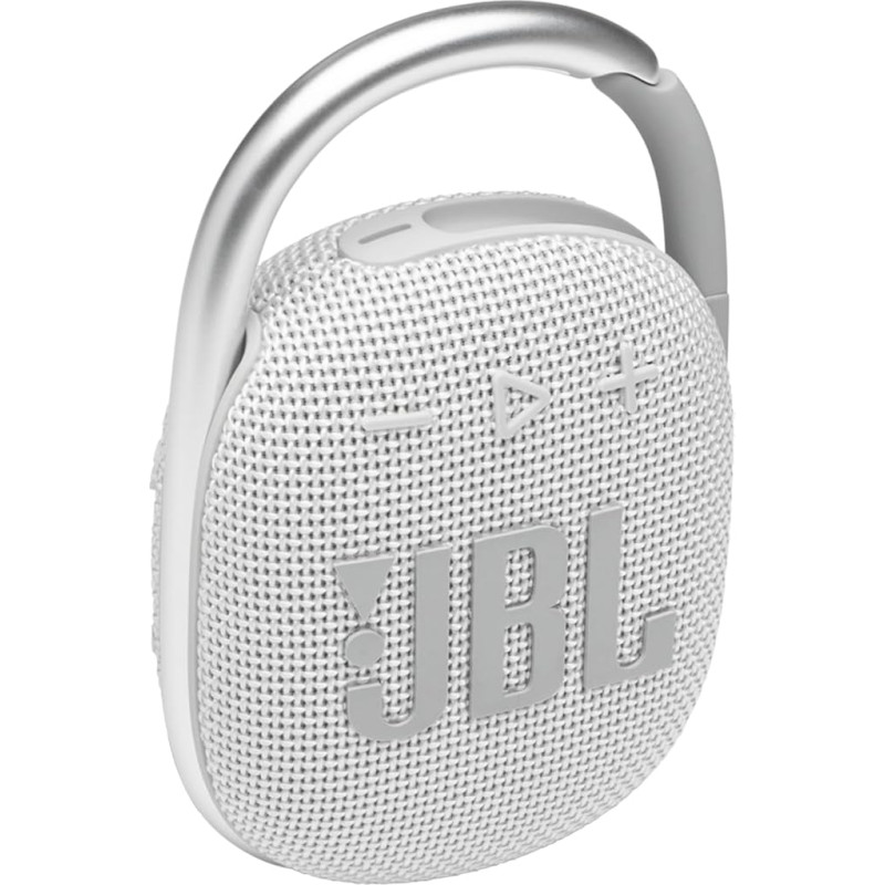 JBL Clip 4 Bluetooth Speaker in White, Waterproof, Portable Music Speaker with Practical Carabiner, Up to 10 Hours of Wireless Music Streaming