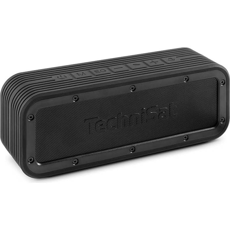 TechniSat BLUSPEAKER OD TWS Outdoor Bluetooth Speaker (Stereo, 30 Watt, Hands-Free Kit with Microphone, Metal Front and Rubber Frame, IPX6, Battery, USB-C, True Wireless) Black