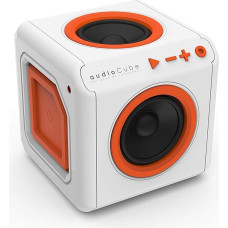 allocacoc audioCube Portable EU, Bluetooth Akku Lautsprecher im Cube Design, weiß / orange