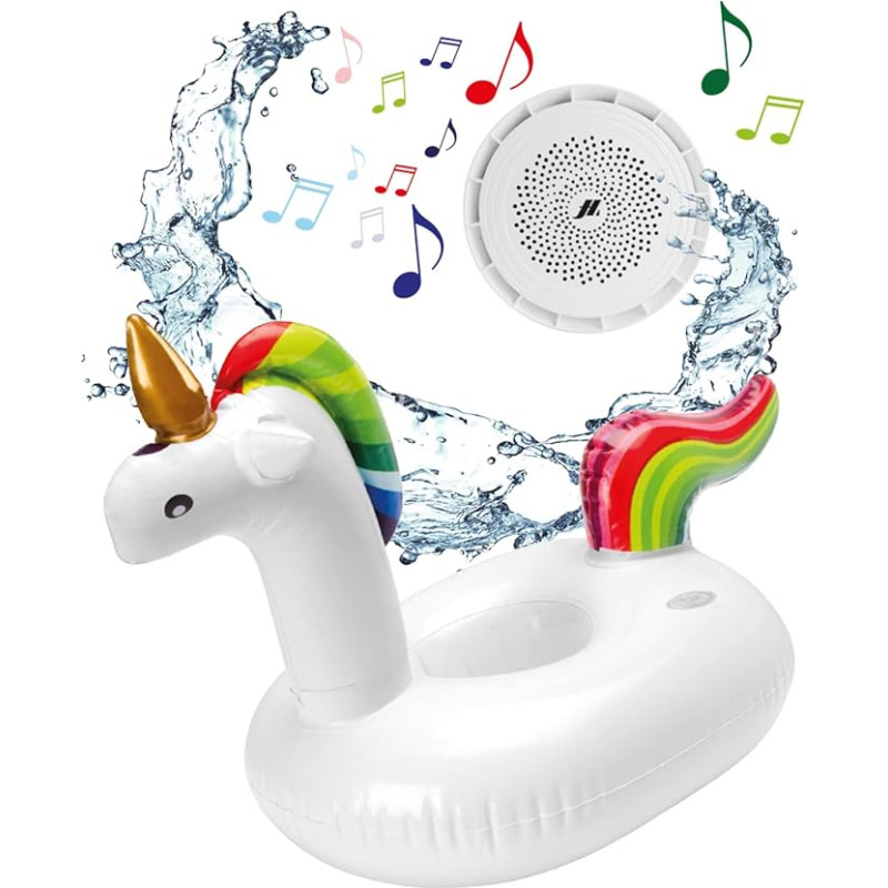 MUSIC HERO SBS Waterproof Wireless Speaker, 3W Audio Speaker with Inflatable Unicorn Speaker for Pool, Bathtub, Party, Mini Pump and Charging Cable, White, Floating Speaker