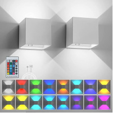 Pack of 2 LED Wall Light Indoor Battery Wall Lamp Dimmable with Remote Control 4 Modes 16 Colours Wireless Battery Lamp USB Charging Port Battery Operated RGB Wall Lighting Living Room Hallway Stairs