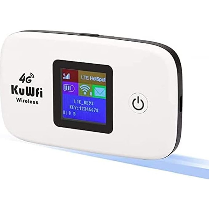 KuWFi Mobile WLAN Router, 4G LTE Router for SIM Cards (4G/LTE up to 150 Mbit/s Download/50 Mbit/s Upload, Hotspot, 2400 mAh Battery, Compatible with All European SIM Cards) Plug & Play