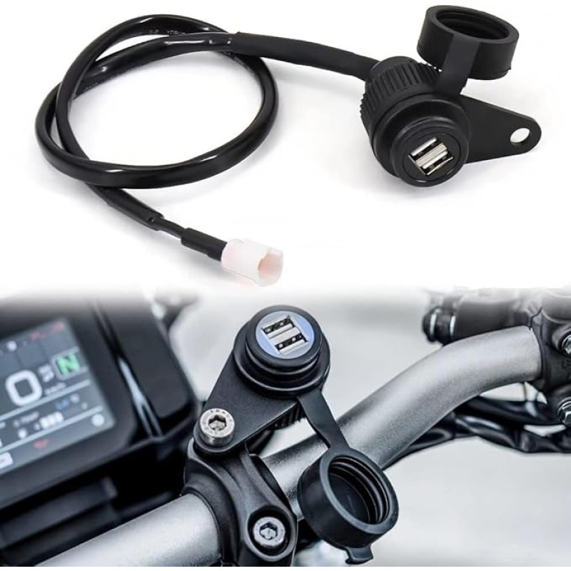 Motociklo USB įkroviklis 12V DV dvigubas adapteris, skirtas Yamaha Tracer MT-07 MT-09 SP FZ-09 FZ-07 XSR 700 900 Black