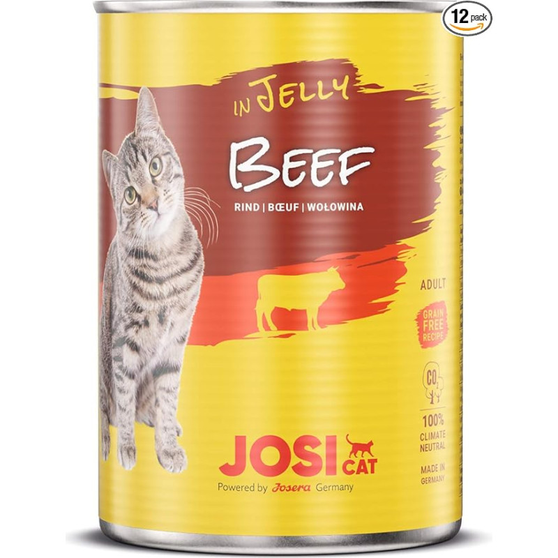 JosiCat Beef in Jelly (12 x 400 g) Premium Wet Food Jelly with Beef for Adult Cats Cat Food Grain-Free Powered by Josera