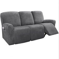 8 vnt. aukšto tempimo velveto sofos užvalkalai 3 vietų baldų apsaugai (pilka, sofa)