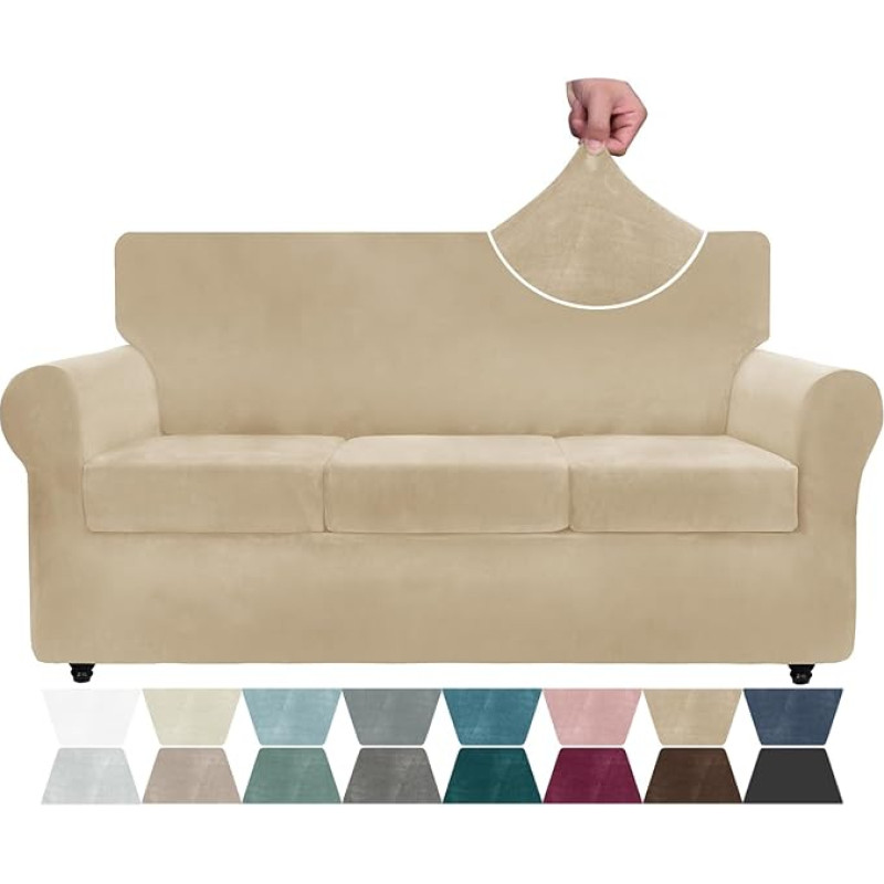 ZNSAYOTX Prabangus aksominis sofos užvalkalas 4 dalių tempimo sofos užvalkalai 3 pagalvėlėms Storas minkštas minkštas spandeksas sofos užvalkalas Gyvenamasis kambarys Neslystanti apsauga šunims ir naminiams gyvūnams Baldų apsauga (Camel)