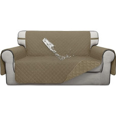 ISSUNTEX dvigubos apsaugos 100 % vandeniui atsparūs sofos užvalkalai svetainei, sofos užvalkalai 2 pagalvėlėms, dvipusės baldų apsaugos sofos užvalkalas šunims (Loveseat, Beige/Beige)