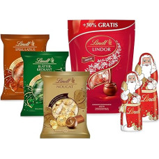 Lindt Chocolate Christmas Set Mix 898 g LINDOR Milk, Santa Claus, Leaf Crocant and Speculatius for Sharing and Gifting