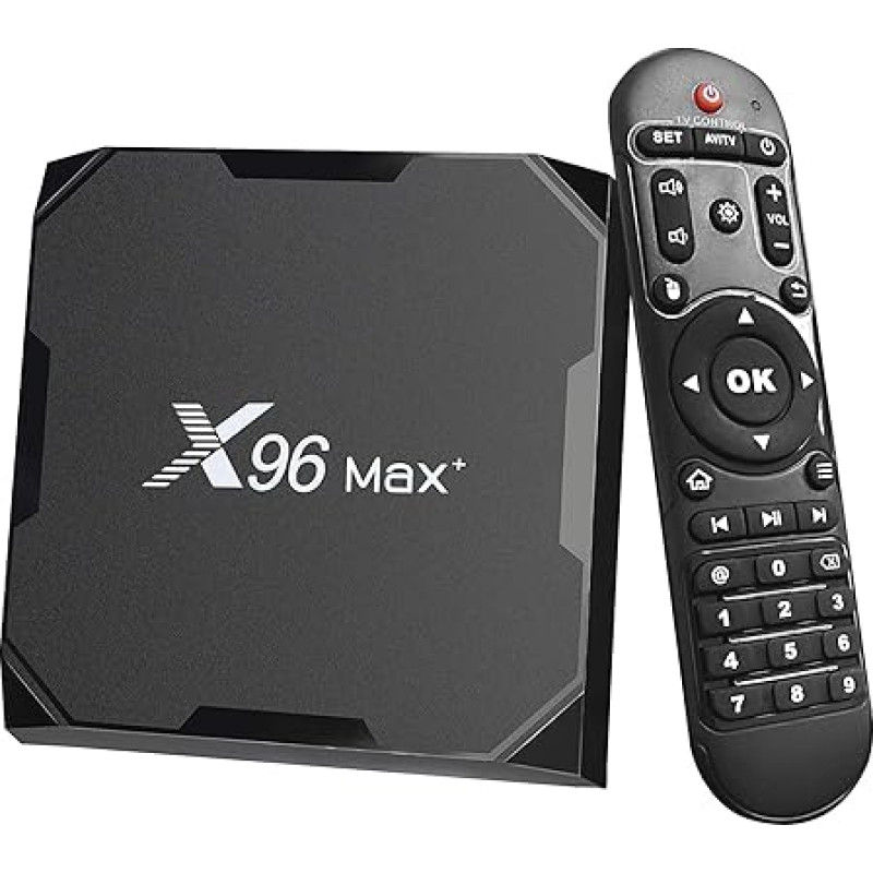 X96 Max Plus Smart TV Box 4GB 32GB Android TV Box 9.0 Amlogic S905X3 Quad Core Media Box, palaiko 4K/3D/2.4 ir 5G WiFi/BT 4.0/HDMI 3.0 Lan Smart Media Player su nuotolinio valdymo pultu