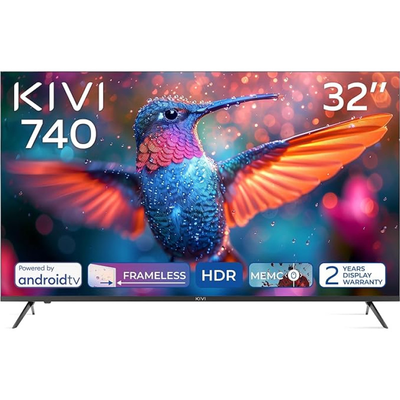 KIVI 32H740NB Smart TV Frameless - TV 32 Inch HD, Smart TV, MVA Panel, HDR, Android 11, WiFi, Compatible with Netflix & HBO