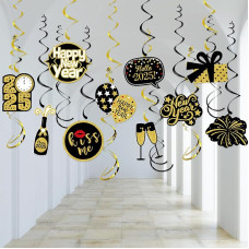 Happy New Year 2025 Dekorationen Swirl Luftschlangen, Silvester Dekorationen 2025 hängende Wirbel Prost 2025 Silvester Party Dekorationen Zubehör für Haus, Garten, Geschäft, Indoor Outdoor