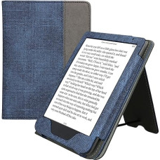 kwmobile Case Compatible with Kobo Clara BW/Clara Colour/Tolino Shine (5) / Shine Colour Case - Flip Case with Hand Strap - Faux Leather Cover - Dark Blue Grey