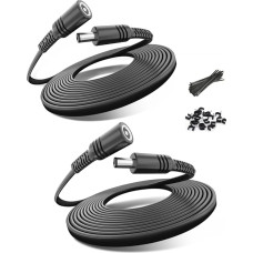 Basesailor DC Extension Cable 6 m Pack of 2, 5.5 mm x 2.1 mm 12 V Power Supply Extension Flat Cable, 5521 Female to Male Connector Power Cable for Surveillance Camera 8, IP Network Camera 10, DVRs 12