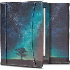 kwmobile Flip Case Compatible with Kobo Aura H2O Edition 2 - Front Compartment Hand Strap - Galaxy Tree Meadow Blue Grey Black