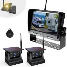 Saulės energija maitinama belaidė galinio vaizdo kamera, 9900mAh baterija Magnetinė belaidė galinio vaizdo kamera su 7 colių monitoriumi, dviguba 1080P įkraunama galinio vaizdo kamera, skirta sunkvežimio vilkimo kabliukui, automobiliui RV