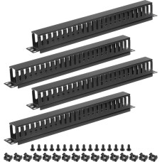 PATIKIL 1U 19 Inch Cable Manager 4 Pack 24 Slot Horizontal Rack Mounting Wire Management Metal Finger Duct Wire Organiser for Network Cabinet Black