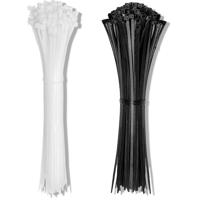 100 Stück Premium-Kabelbinder, Nylon-Kunststoff-Binder, selbstschließende Kabelbinder, robuste Kabelbinder, weiße und schwarze Kabelbinder, Kabelbinder für den Innen- und Außenbereich