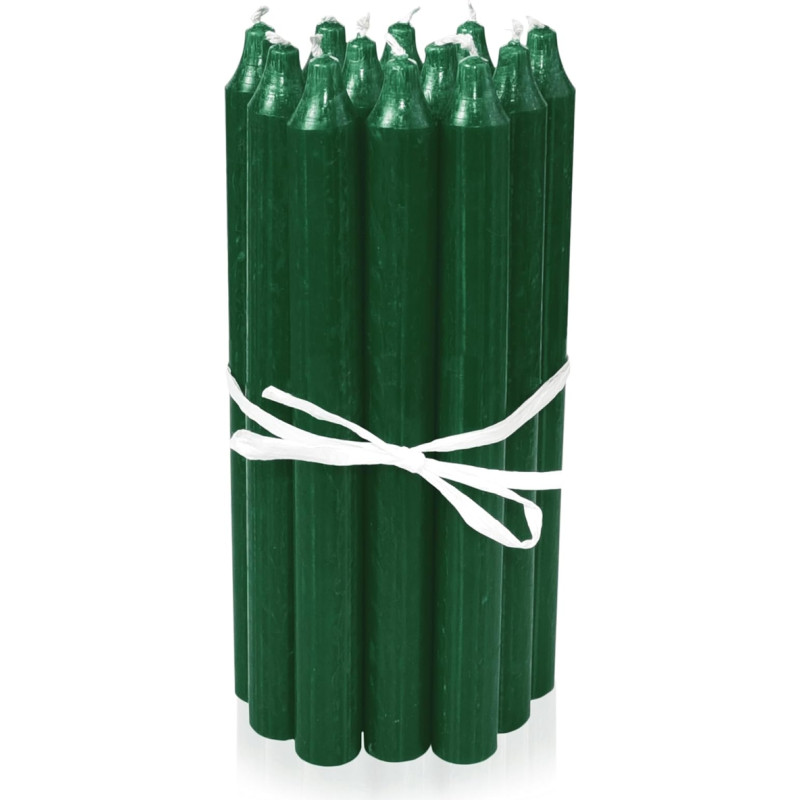 LUMELY Danish Premium Taper Candles Green, Pack of 12, Height 18 cm, Diameter 2.2 cm, Burning Time Approx. 8 Hours, Cylindrical Candles, Decorative Candle Set, Scandinavian Candles