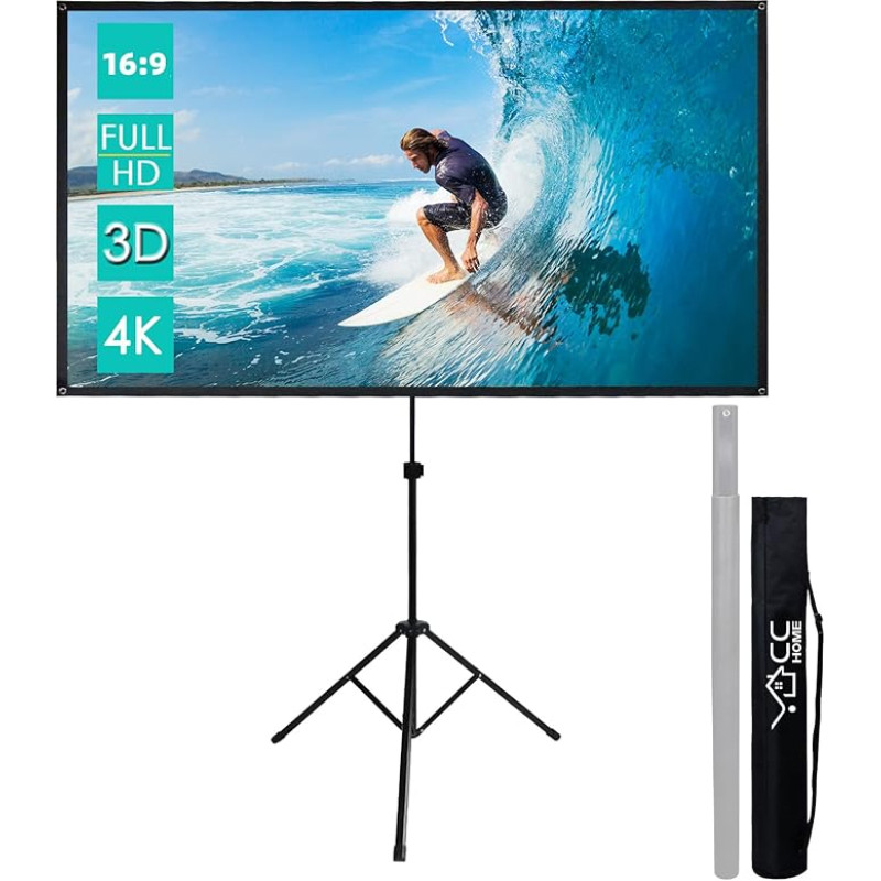 CCLIFE Foldable Projector Screen with Tripod Including Mounting Material 80/90/100 Inch Projection Screen Roller Screen Home Cinema Mobile