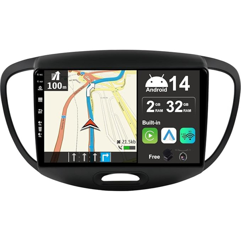 JOYX Android 12 IPS automobilinis radijas, tinkamas Hyundai I10 (2007-2013) - integruotas belaidis CarPlay Android automobilis - nemokama atbulinės eigos kamera - 2G + 32G - 9 colių 2 DIN - DAB vairo valdymas 4G WiFi Fast