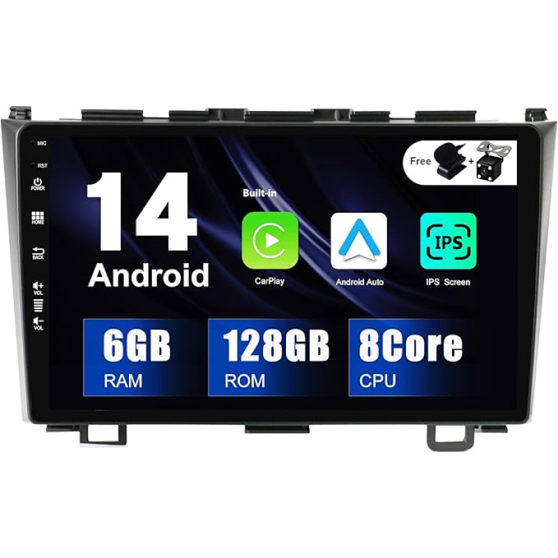 SXAUTO - 6G + 128G - Android 14 IPS automobilinis radijas Honda CRV (2006-2011) - Integruotas Carplay/Android Car/DSP - LED kamera + MIC - DAB vairo valdymas Fast Boot 360-CAM WiFi AHD - 2 DIN 9 colių