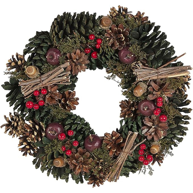 Beliani Modern Christmas Wreath Green / Red Round Handmade with Cones Branches Nurmes