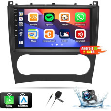 OiLiehu 2+64G Android 13 CarPlay Android automobilinis radijas 2DIN Mercedes-Benz C/GLK klasės 2005-2009 m. automobiliniam radijui su 9 colių ekranu ir navigacija Bluetooth GPS FM RDS WiFi SWC EQ HiFi + atbulinės eigos kamera