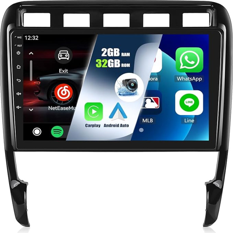 2G + 32G CAMECHO Android 13 Car Radio with Sat Nav for Porsche Cayenne 9PA, 9 Inch Car Radio Touch Display with Carplay Wireless Android Car Mirrorlink RDS Bluetooth + Reversing Camera