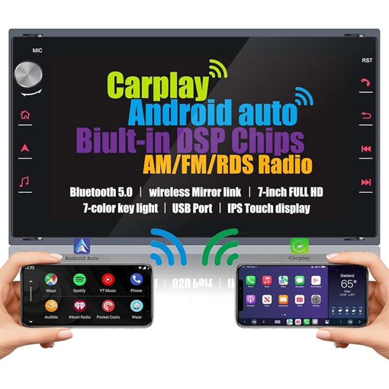 VW Bora/Polo MK3 MK4 Passat MK5 Seat Transport T4 T5 Lupo radijo imtuvo ekranas Integruota belaidė Carplay Android navigacija su Bluetooth DSP EQ žemų dažnių garsiakalbiu Vairo valdymas AM FM RDS 7