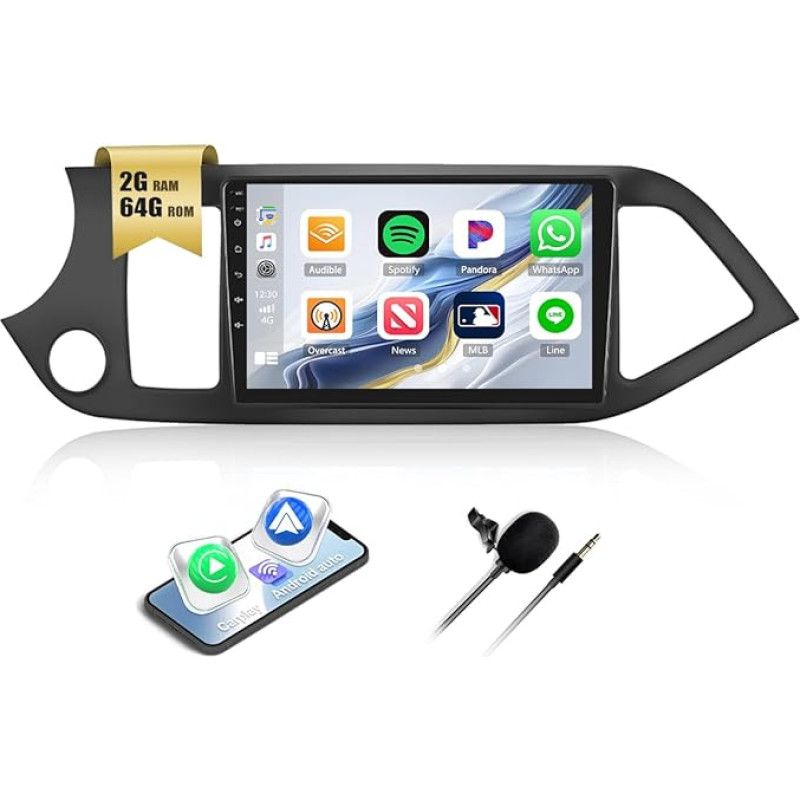 2G + 64G CAMECHO Android 12 automobilinis radijas KIA Picanto TA 2011-2016 su Navi Carplay Android Car, dvigubas DIN automobilinis radijas su 9 colių ekranu Bluetooth RDS/FM MirrorLink ir USB