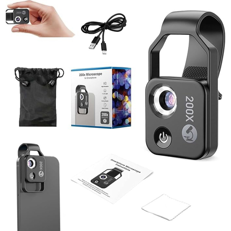 1 x Mikroskopas išmaniajam telefonui Mikroskopas mobiliajam telefonui Mikroskopas mobiliajam telefonui Nano Zoom x200 mobiliajam telefonui Mini mikroskopas tyrinėti Apexel 200x Mini mikroskopas išmaniajam telefonui Fotoaparatas Nano Zoom