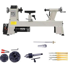 AFLEPCBRQ Mini Torno for Carpentry of 900 W, with 4 Inch Round Mandrel and 4 Turning Tools for Hand Slingers and Tools for Pens