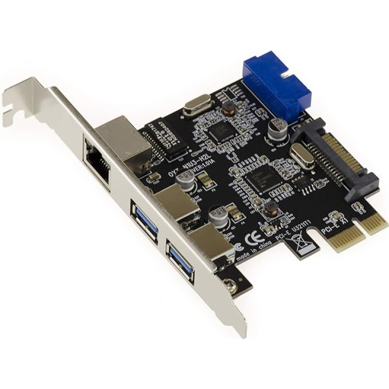 KALEA-INFORMATIQUE PCIe-LAN GIGABIT valdiklio kortelė ir USB 3.0 (2 išoriniai prievadai ir 2 vidiniai prievadai su 19 kontaktų USB 3 vyriškos formos jungtimi)