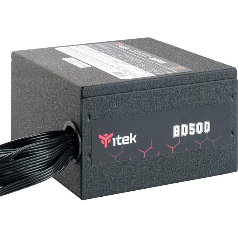 iTek Power Supply for PC BD500-500 Watt, HDB Hydraulic Dynamic Bearing 12 mm Active PFC Protection, DC to DC Switching Converter, Efficiency Certification 80 Plus Bronze
