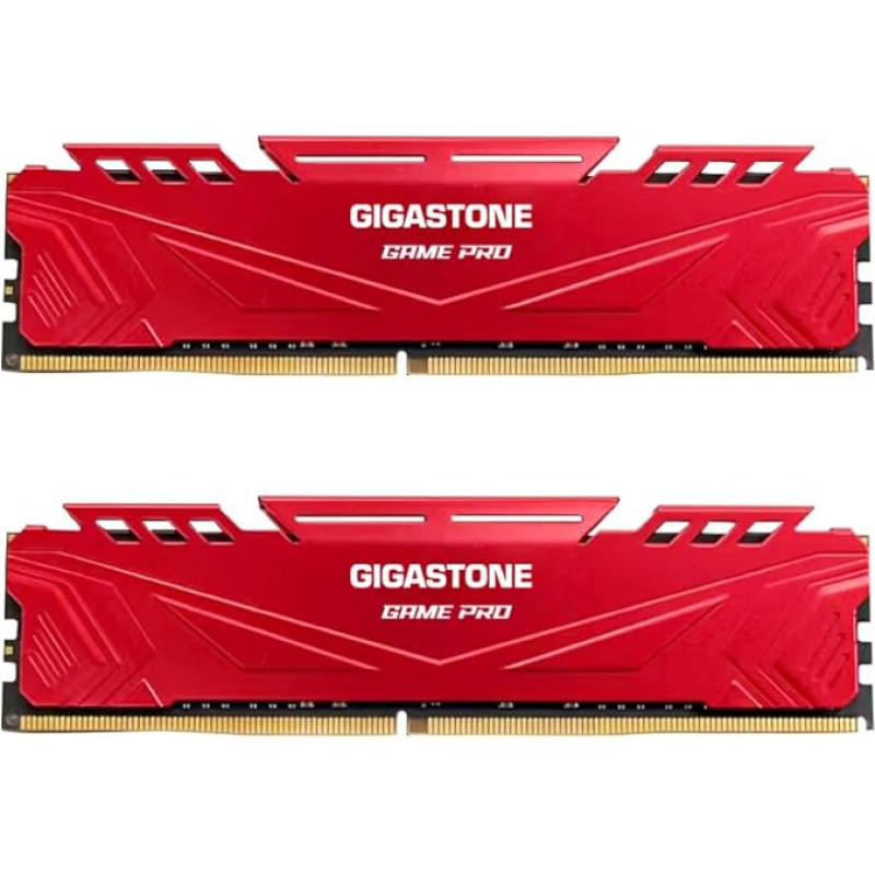 DDR4 OPERATYVIOJI ATMINTIS: GIGASTONE Game Pro 32GB (2x16GB) DDR4 3200MHz PC4-25600 CL16-18-18-40 Intel XMP 2.0 AMD Ryzen 1.35V UDIMM 288Pin Non-ECC Unbuffered Desktop High Performance Memory Red