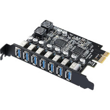 YABOANG 7 prievadų PCIe USB 3.0 kortelė 5Gb/s PCIe į USB 3.0 išplėtimo kortelė, PCIe kortelės jungtis USB 3.2 (USB 3.1) Gen1 kortelė Vidinis koncentratorius 7 įrenginių prijungimas 