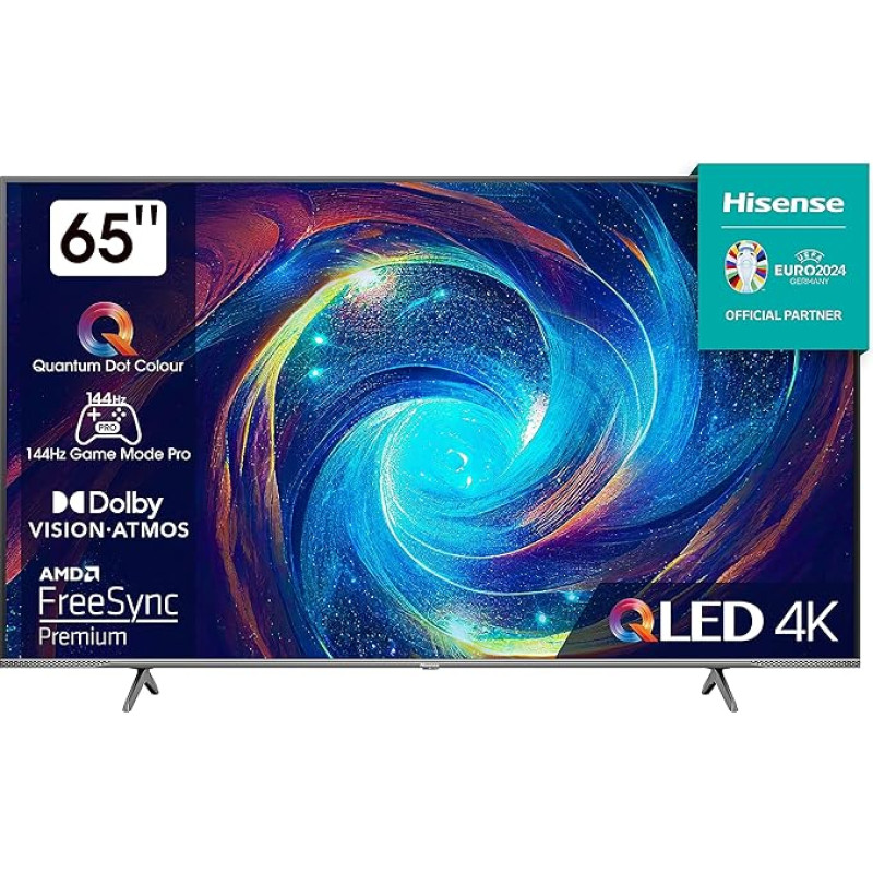 Hisense 65E7KQ PRO 164 cm (65 Inch) TV, 4K UHD, QLED, Smart TV, HDR, Dolby Vision IQ, 144Hz (VRR), HDMI 2.1, Game Mode PRO, Triple Tuner, Alexa Built-In, Dolby Atmos, Dark Grey [2023]