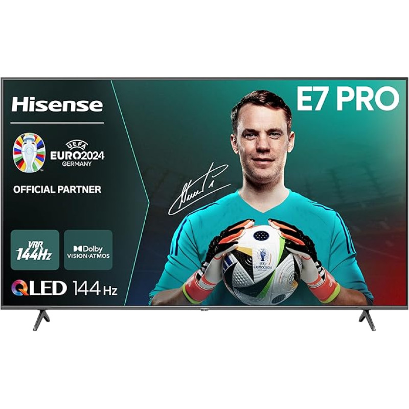 Hisense 75E7NQ Pro 189 cm (75 Inch) TV, 4K UHD, QLED, Smart TV, Total HDR, Dolby Vision IQ Atmos, 144Hz (VRR), HDMI 2.1, Game Mode PRO, Triple Tuner, Alexa Built-In, Dark Grey, [2024]