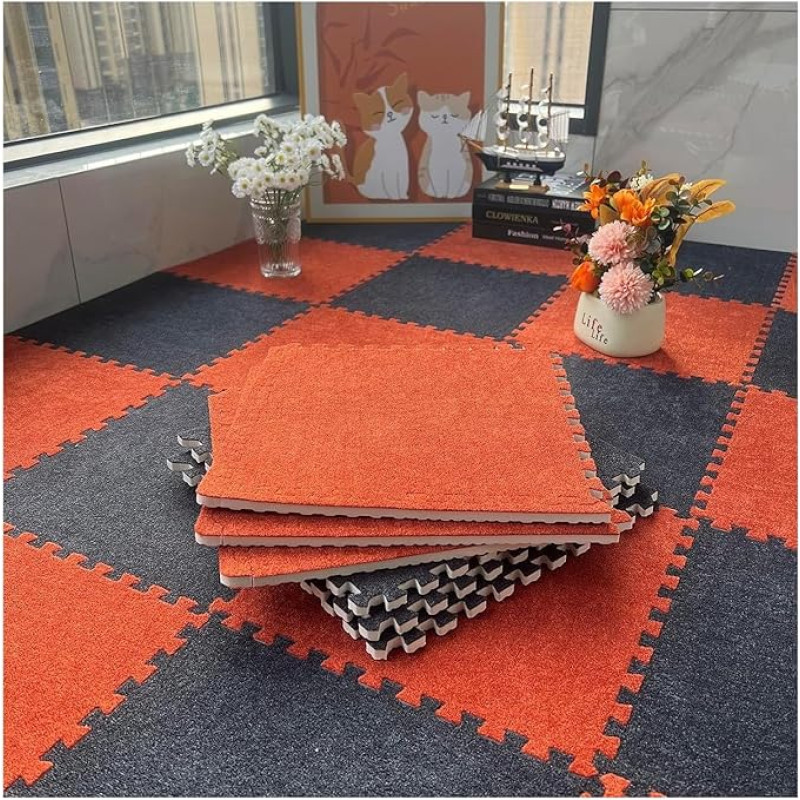 Schaumstoff-Bodenmatte, 12 Stück Puzzle-Schaumstoff-Bodenmatte for Schlafzimmer, ineinandergreifende Teppichquadrate, dünne und dicke Schaumstofffliesen, Verbindungs-Fußmatten(Dark Gray+orange,0.39 In