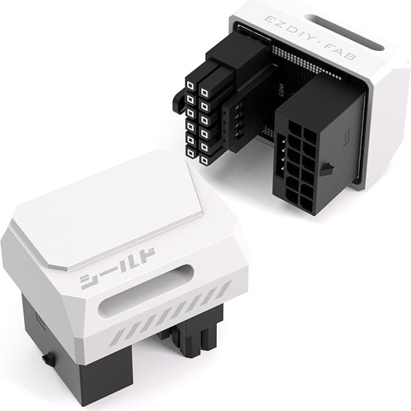 EZDIY-FAB PCIe 5.1 Adapter 600W 12+4pin, 16pin 12VHPWR GPU Plug, 12V-2x6 GPU Adapter, Right 180 Degree Angle Compatible with RTX 3090Ti,4070Ti,4080,4090 GPUs-RVS Type, White, Pack of 1