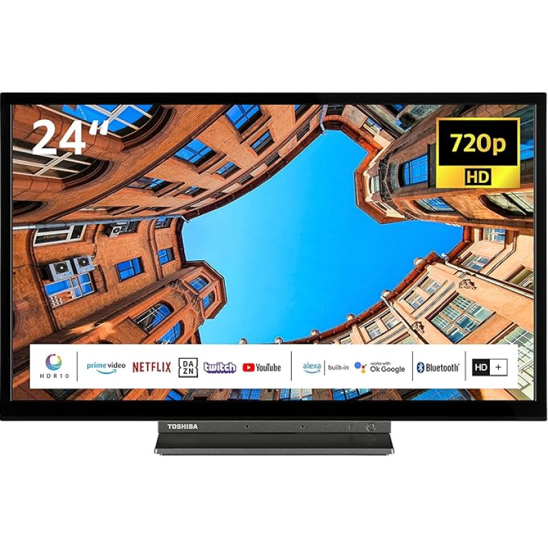 Toshiba 24WK3C63DAW 24 Inch TV/Smart TV (HD Ready, HDR, Alexa Built-In, Triple Tuner, Bluetooth) - Includes 6 Months HD+ [2023], Black