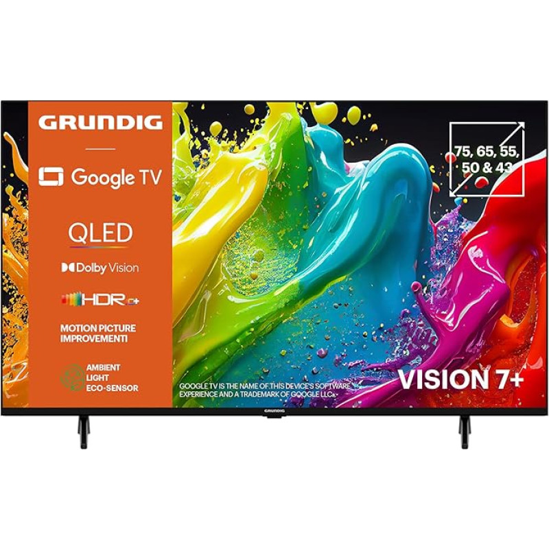 GRUNDIG 55 VOE 84 Q TV 55 Inch (139 cm) QLED TV, VPI 1800, Google TV, 4K UHD, Dolby Vision, HDR10+, Motion Picture Improvement, Chromecast Built-in, Bluetooth, Smart TV, Black