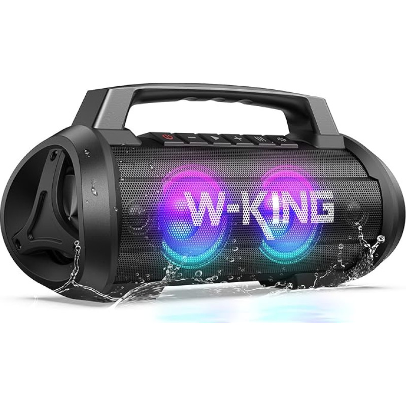 W-KING Bluetooth Speaker 120 W Peak, 70 W Bluetooth Speaker Large, Stereo Sound Portable Boxes with LED Light, IPX6/EQ/BassUp/DSP/TF/AUX/42H/Power Bank, Music Box Bluetooth for Camping, Beach